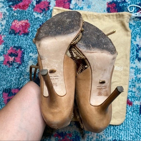 Sergio Rossi Opanca Lace Up Sandals in Beige - Picture 6 of 9